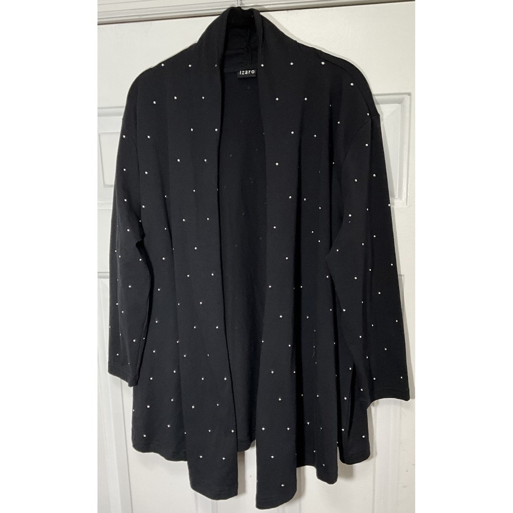Izaro Black Long Sleeve Beaded Open Cardigan Soft Stretchy Women's XL